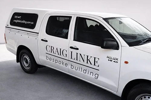 Ute with Craig Linke bespoke building vinyl door lettering